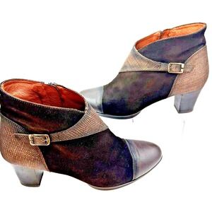 Hispanitas Booties Women's 39 Us 8.5 Brown Leather Suede Zip 2.5 Heel Ankle Boot